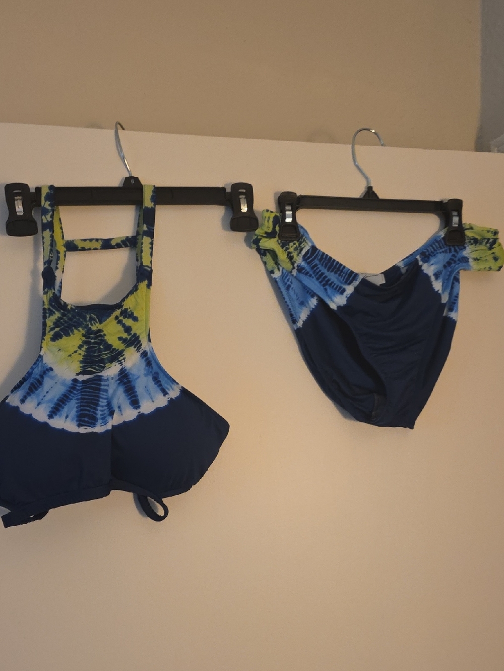 Lucky Brand Navy Blue and Lime Tie-Dye Bikini Set
